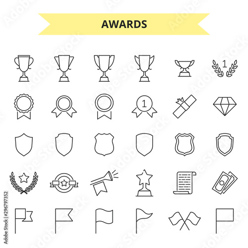 Awards vector icons set outline style