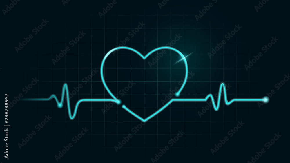 Pulse rate Line in Heart shape on green chart background. Illustration about health concept.