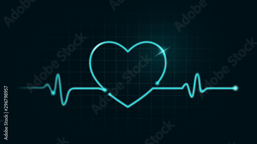 Pulse rate Line in Heart shape on green chart background. Illustration about health concept.
