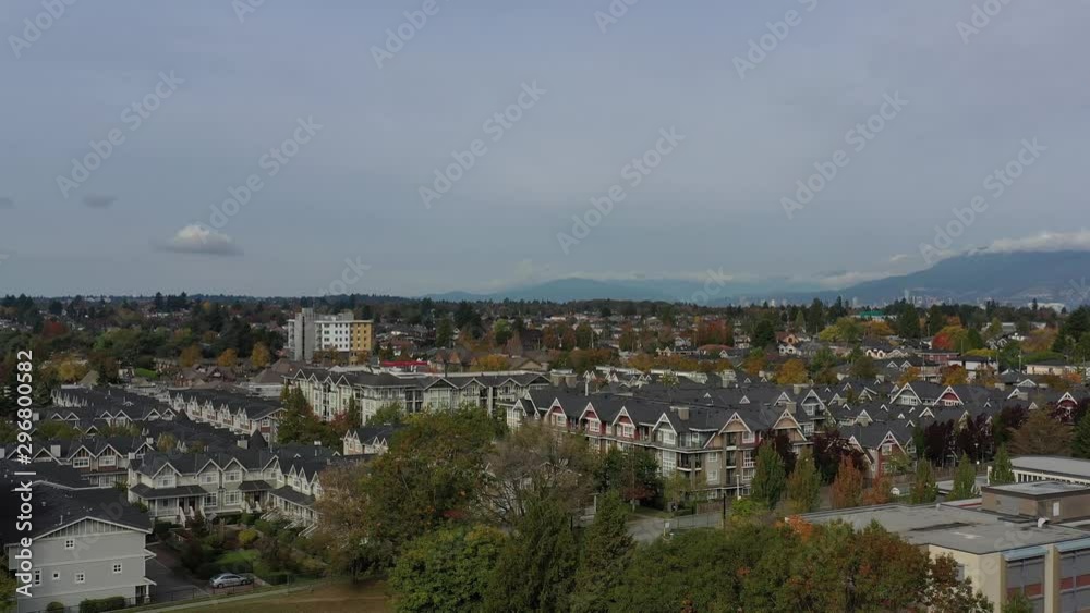 Houses in suburb with Fall Foliage in the north America. Luxury houses with nice yellow and red coloured landscape. Aerial drone view. 4K. Houses in suburb with Fall Foliage in the north America. Luxury houses with nice yellow and red coloured landscape. Aerial drone view. 4K.