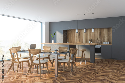 Wooden floor kitchen corner with table
