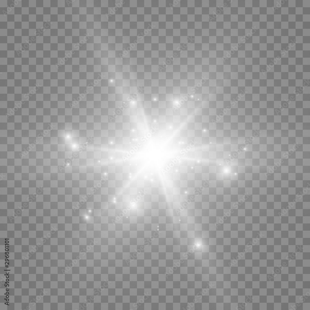 Beautiful golden vector illustration of a star on a translucent background with gold dust and glitters. A magnificent light base for your design.