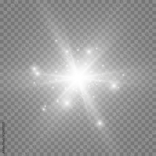 Beautiful golden vector illustration of a star on a translucent background with gold dust and glitters. A magnificent light base for your design.