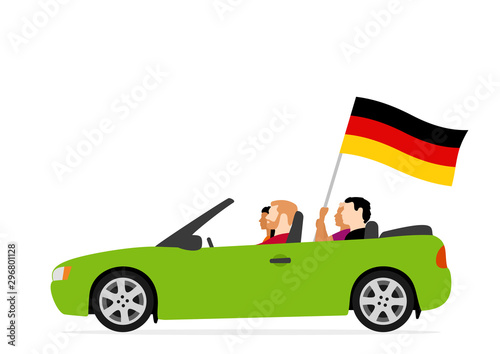 People in car with germany flag