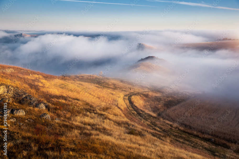 Morning fog on the banks of the Dniester River. Landscapes of Ukraine. Morning fog on the banks of the Dniester River. Landscapes of Ukraine.