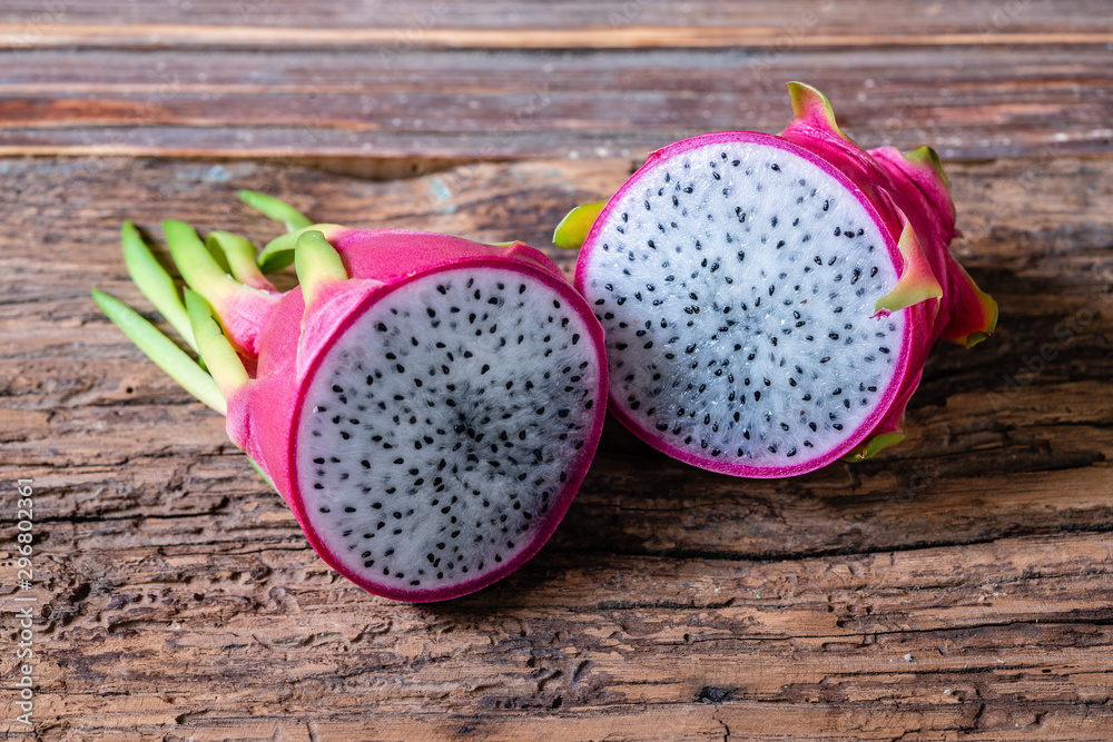 Ripe dragon fruit on white background