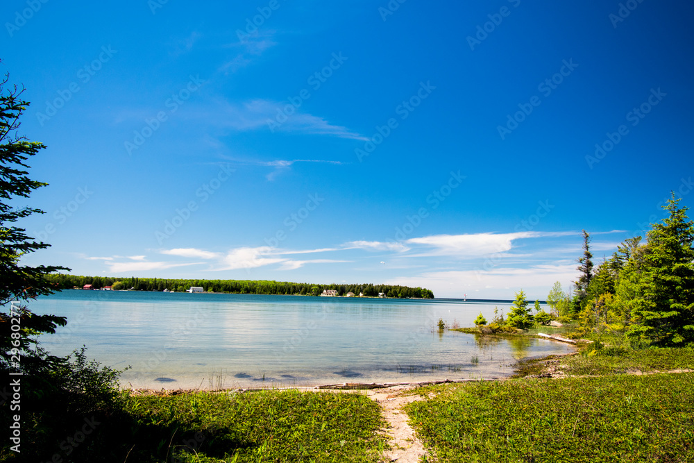 landscape with lake and blue sky