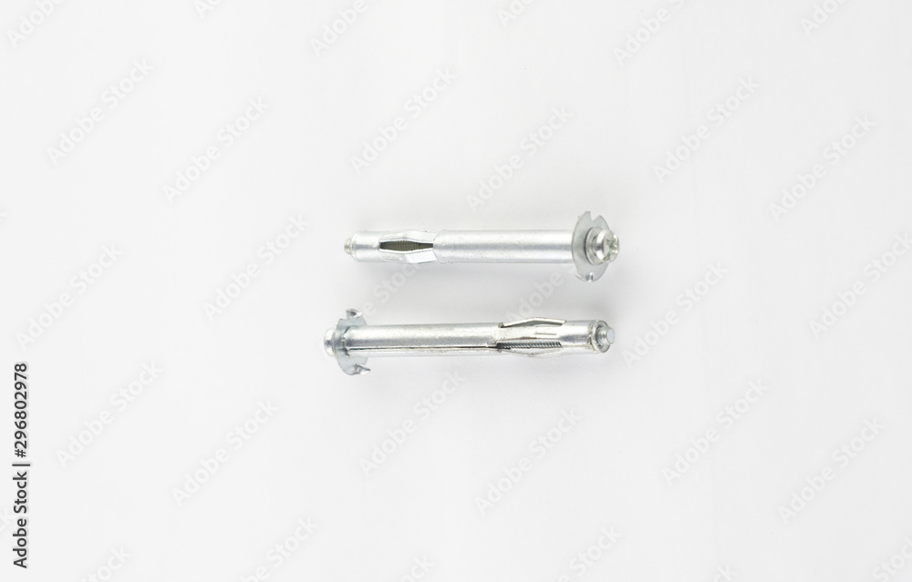 two metal dowels lying parallel to each other.Flat lay. two metal dowels lying parallel to each other.Flat lay.