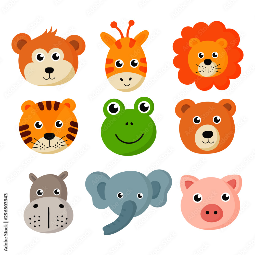 cute animal faces icon set isolated on white background. vector Illustration. cute animal faces icon set isolated on white background. vector Illustration.
