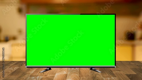 Zoom Shot of a TV with Horizontal Green Screen Mock Up