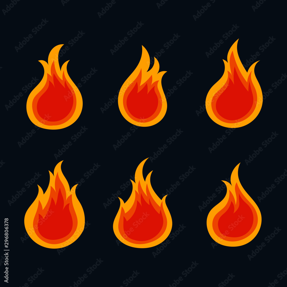 set of fire flames icons isolated on blue background. vector Illustration. set of fire flames icons isolated on blue background. vector Illustration.