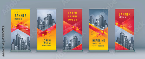 Business Roll Up Set. Standee Design. Banner Template, Abstract Geometric Diamond