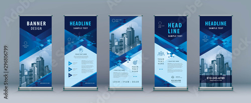 Business Roll Up Set. Standee Design. Banner Template, Abstract Geometric Diamond