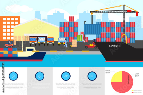 illustration Cargo ship container in the ocean transportation, shipping freight transportation