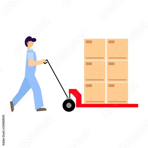 Illustration logistics postman people design vector. forklift, crane, boxes, man