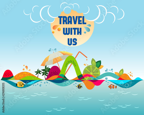 Travel with us - colorful creative banner  vector illustration