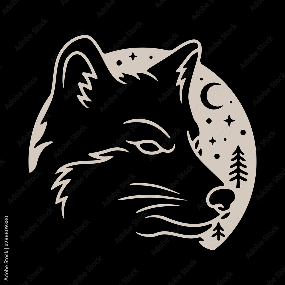 Animal Wolf Night Line Graphic Illustration Vector Art T-shirt Design Animal Wolf Night Line Graphic Illustration Vector Art T-shirt Design
