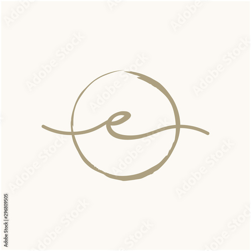 Letter E With Circle Brush Logo. Creative fashion logo design. handwritten logo for identity - Vector