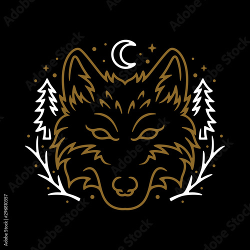 Animal Wolf Night Line Graphic Illustration Vector Art T-shirt Design