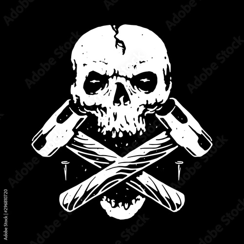 Skull Hard Work Line Graphic Illustration Vector Art T-shirt Design