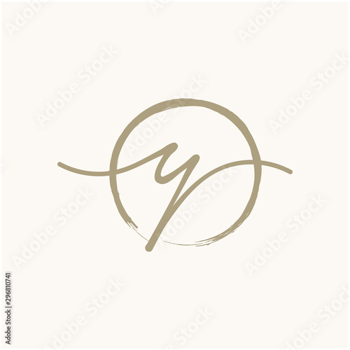 Letter Y With Circle Brush Logo. Creative fashion logo design. handwritten logo for identity - Vector