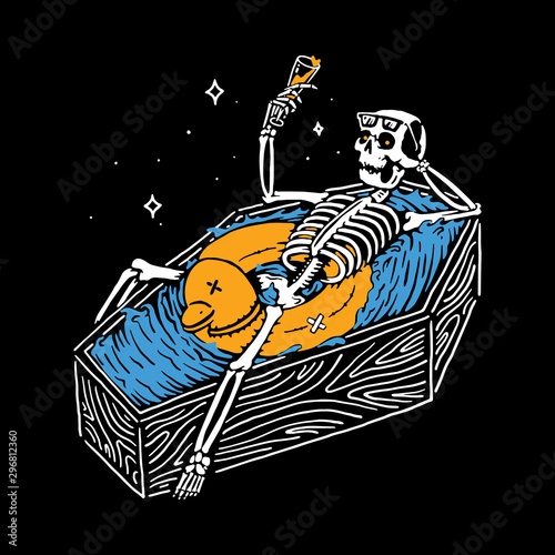 Summer Skull Line Graphic Illustration Vector Art T-shirt Design