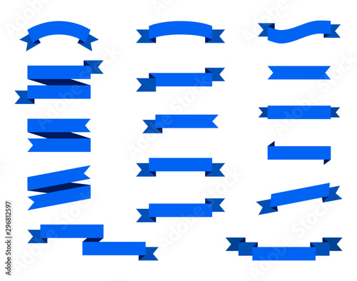 Set blue ribbons banners flat Isolated on white background. vector illustration.
