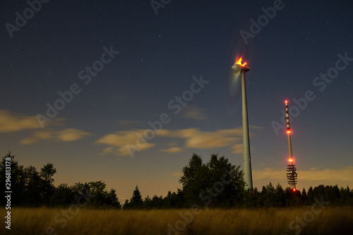  Long exposure in night with wind turbines 