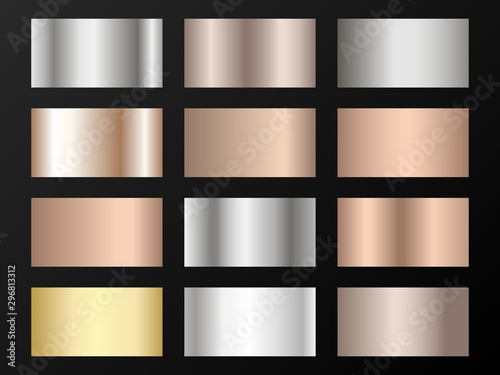 Gold, silver and bronze gradients vector mega set.