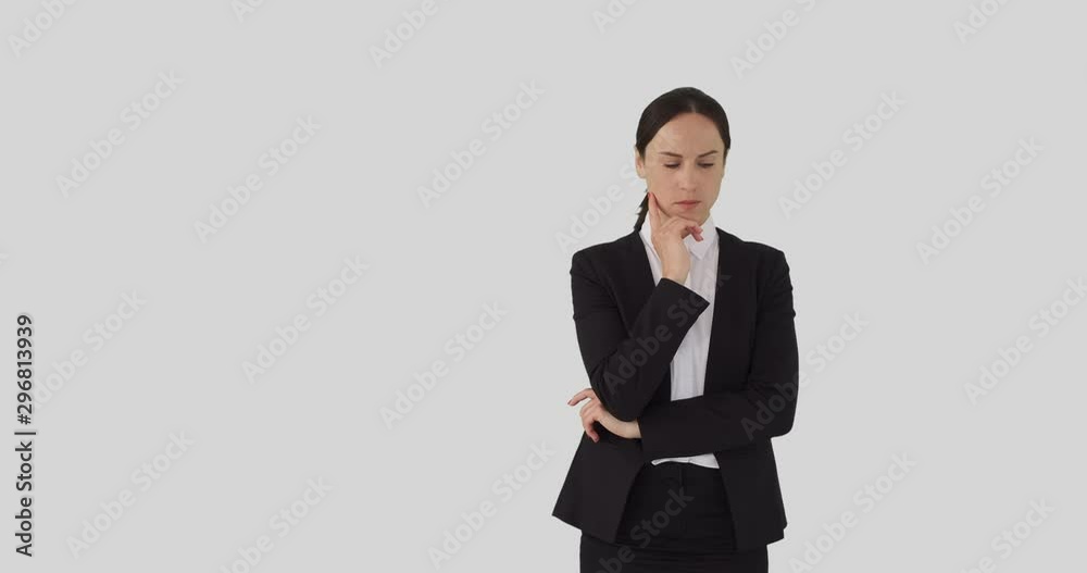 Thoughtful businesswoman coming up with a brilliant idea and presenting copy space on her palm of hand Thoughtful businesswoman coming up with a brilliant idea and presenting copy space on her palm of hand