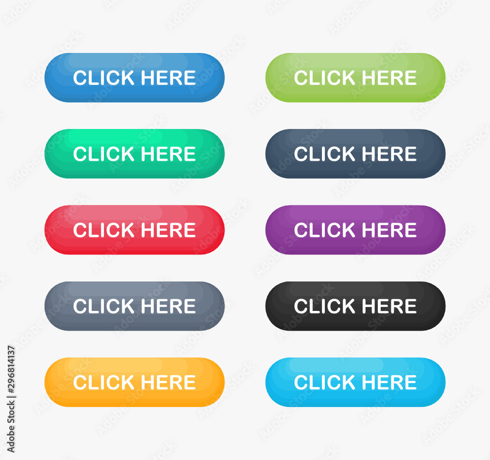 Click Here colorful button set. icons web Isolated on white background. Vector Illustration. Click Here colorful button set. icons web Isolated on white background. Vector Illustration.