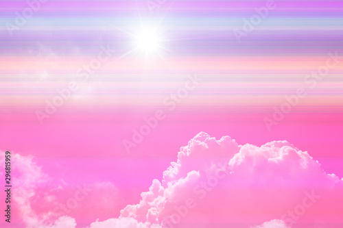 Fantastic pink sky with cumulus clouds and and color gradient photo