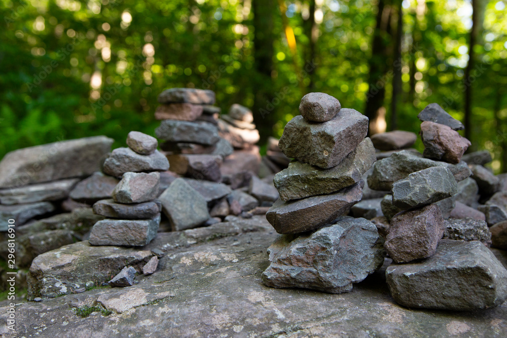 Stones stacked in the forest