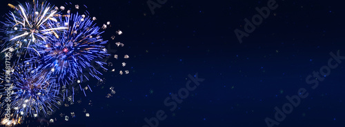 Canvas-taulu Fireworks, colorful sylvester-fireworks on dark blue background with sparks