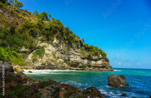 Resting place on the Bukit Sawangan to see the view of the Indian Ocean from above in Kebumen, Central Java, Indonesia