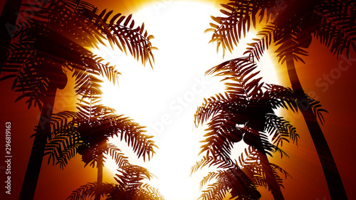 3D rendering retro futuristic background with palm trees on a background of the sun. 80s style computer graphics