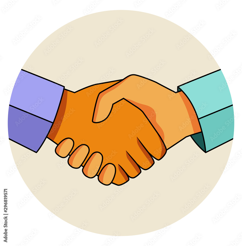 Circle business handshake icon. Handshake of business partners. Business handshake. Successful deal. Vector icon isolated. Business handshake icon vector sign. Agreement Shaking hands symbol Circle business handshake icon. Handshake of business partners. Business handshake. Successful deal. Vector icon isolated. Business handshake icon vector sign. Agreement Shaking hands symbol