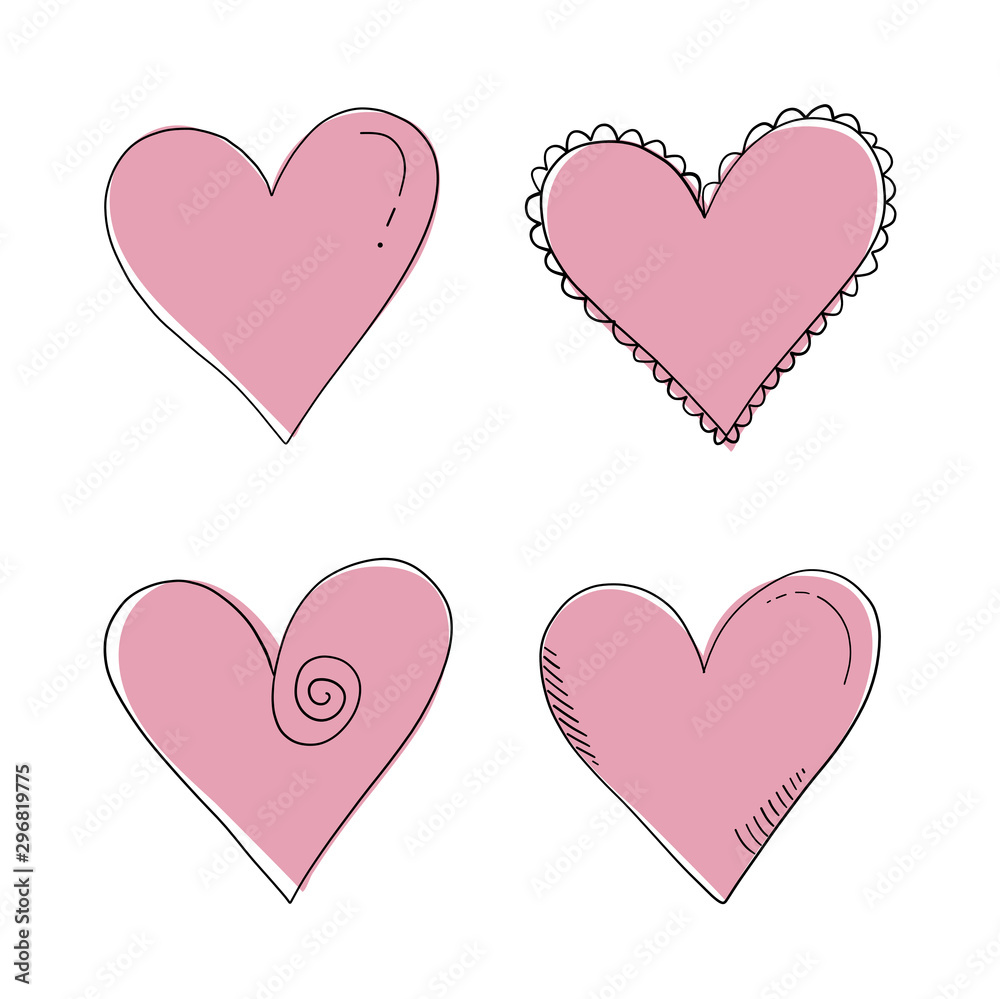 Vector cartoon doodles. Isolated objects on a white background. Valentine's Day illustrations. Hand-drawn style. Vector