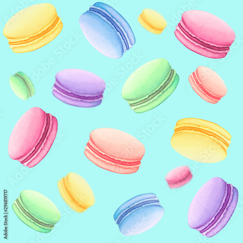 seamless pattern of pastel color macaron cookies