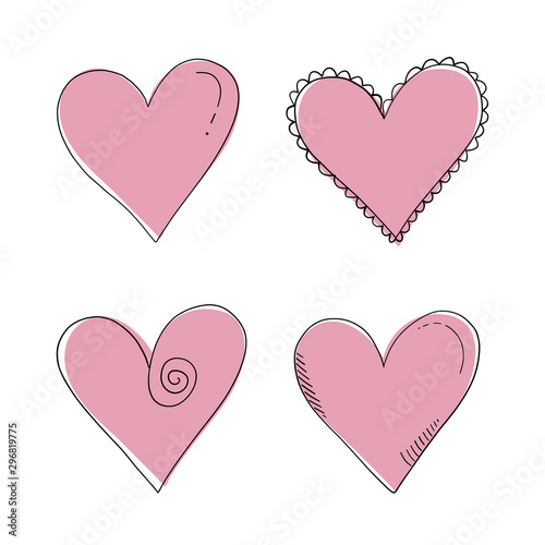 Vector cartoon doodles. Isolated objects on a white background. Valentine s Day illustrations. Hand-drawn style. Vector