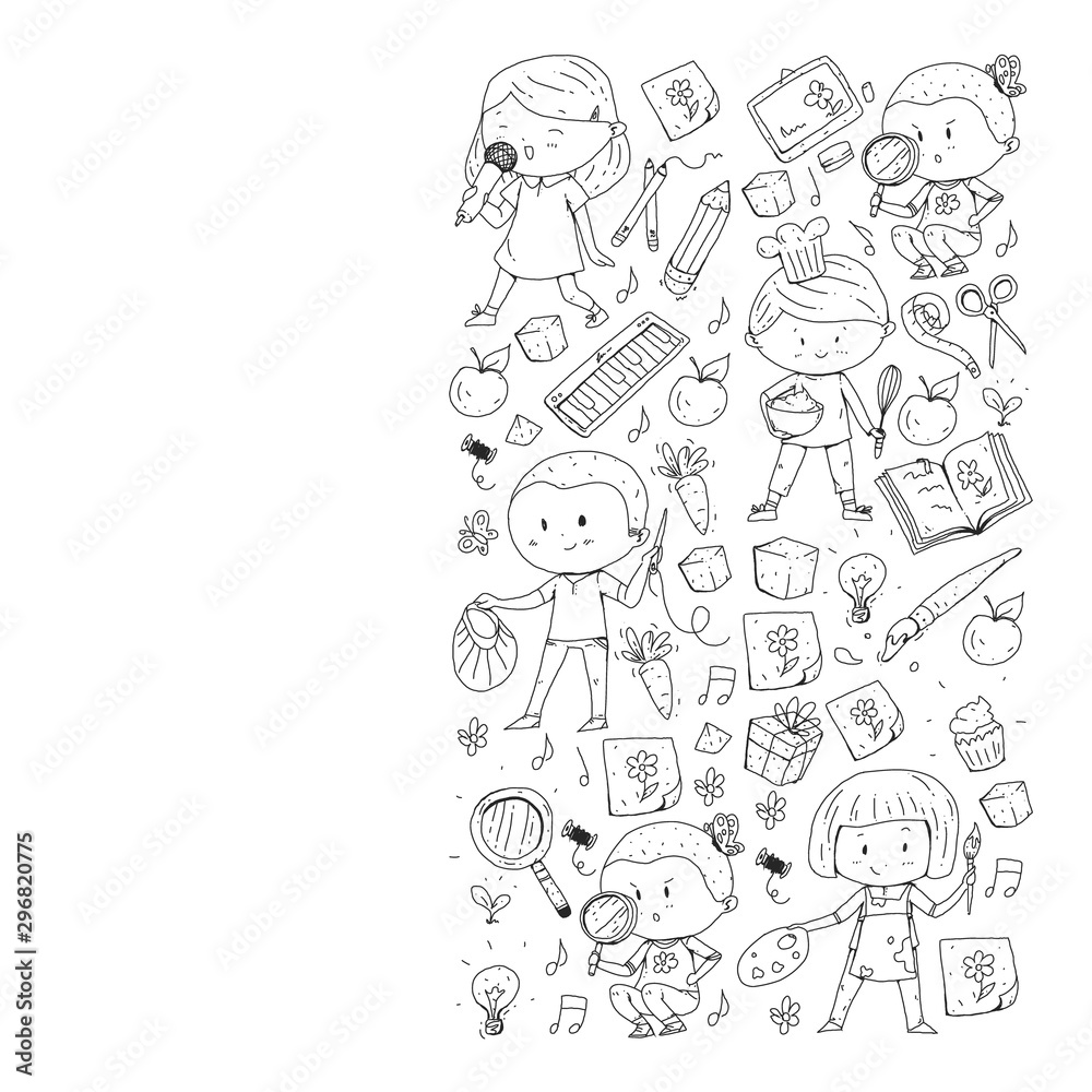 Back to school vector pattern. Education icons for children.