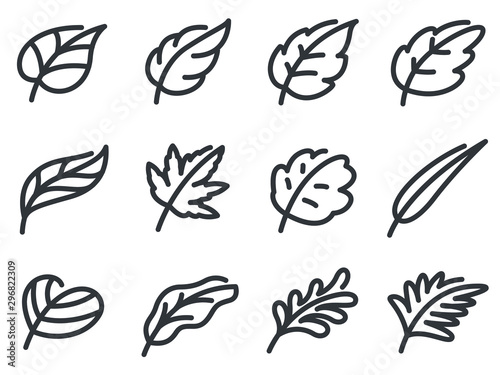 Leaf line vector icon set.