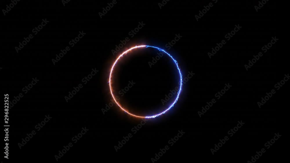 Shockwave explosion from the center look like flame and firework in circle of fire heat wave with ray radiant glowing around look like blue supernova on black background.