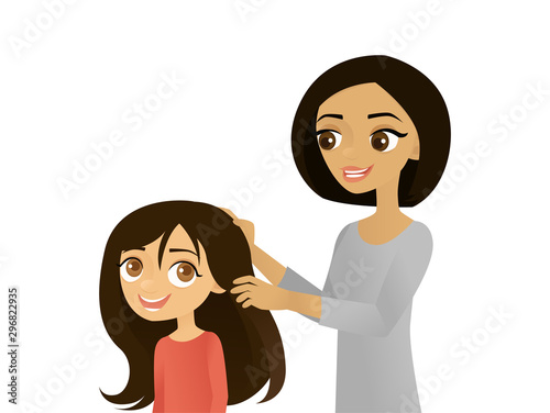 Mother styling her daughter's hair