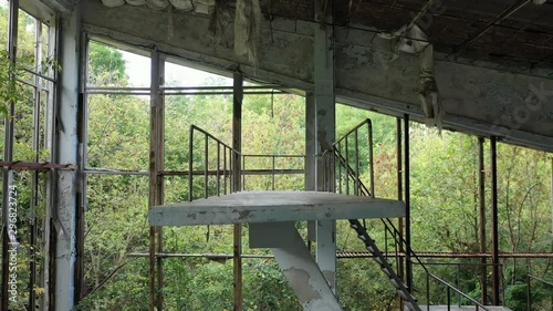 The azure indoor pool in the abandoned city of Pripyat, which suffered from the Chernobyl disaster.