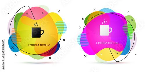 Color Coffee cup flat icon isolated on white background. Tea cup. Hot drink coffee. Abstract banner with liquid shapes. Vector Illustration