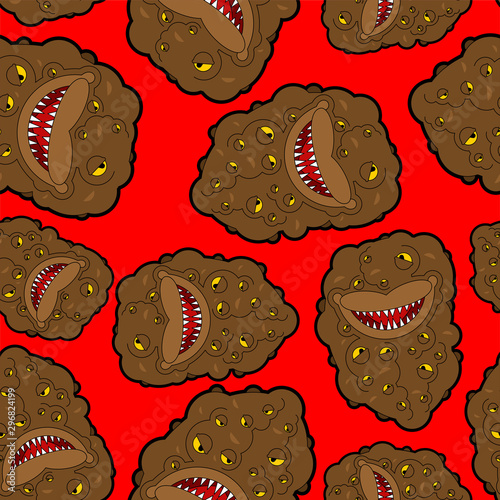 Potatoes monster GMO pattern seamless. Angry Vegetable with teeth background. Hungry mutant Food. vector texture