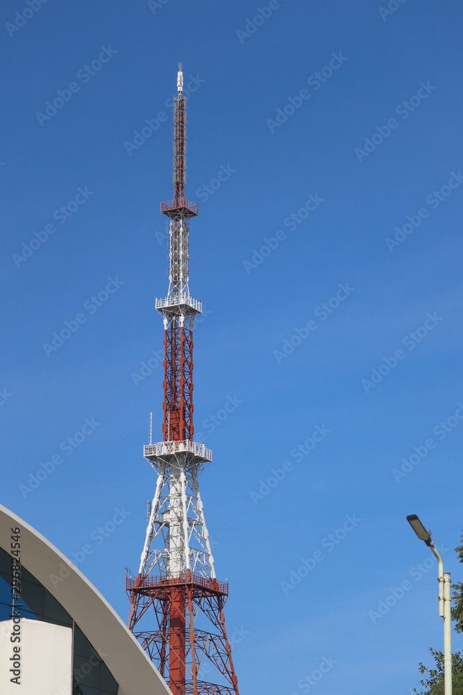 Cellular Heavy Duty Transmitter Signal Electric Telephone Transmitter Towers and Blue Sky Standalone Cellular Heavy Duty Transmitter Signal Electric Telephone Transmitter Towers and Blue Sky Standalone