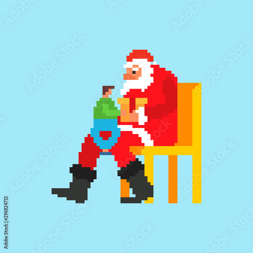 Santa and child pixel art. 8 bit Xmas. Pixelate New Year © popaukropa
