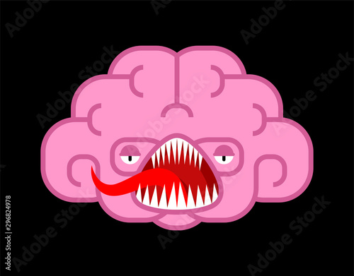 Brain Angry monster. Bad mutant thoughts. Evil brains. Vector illustration